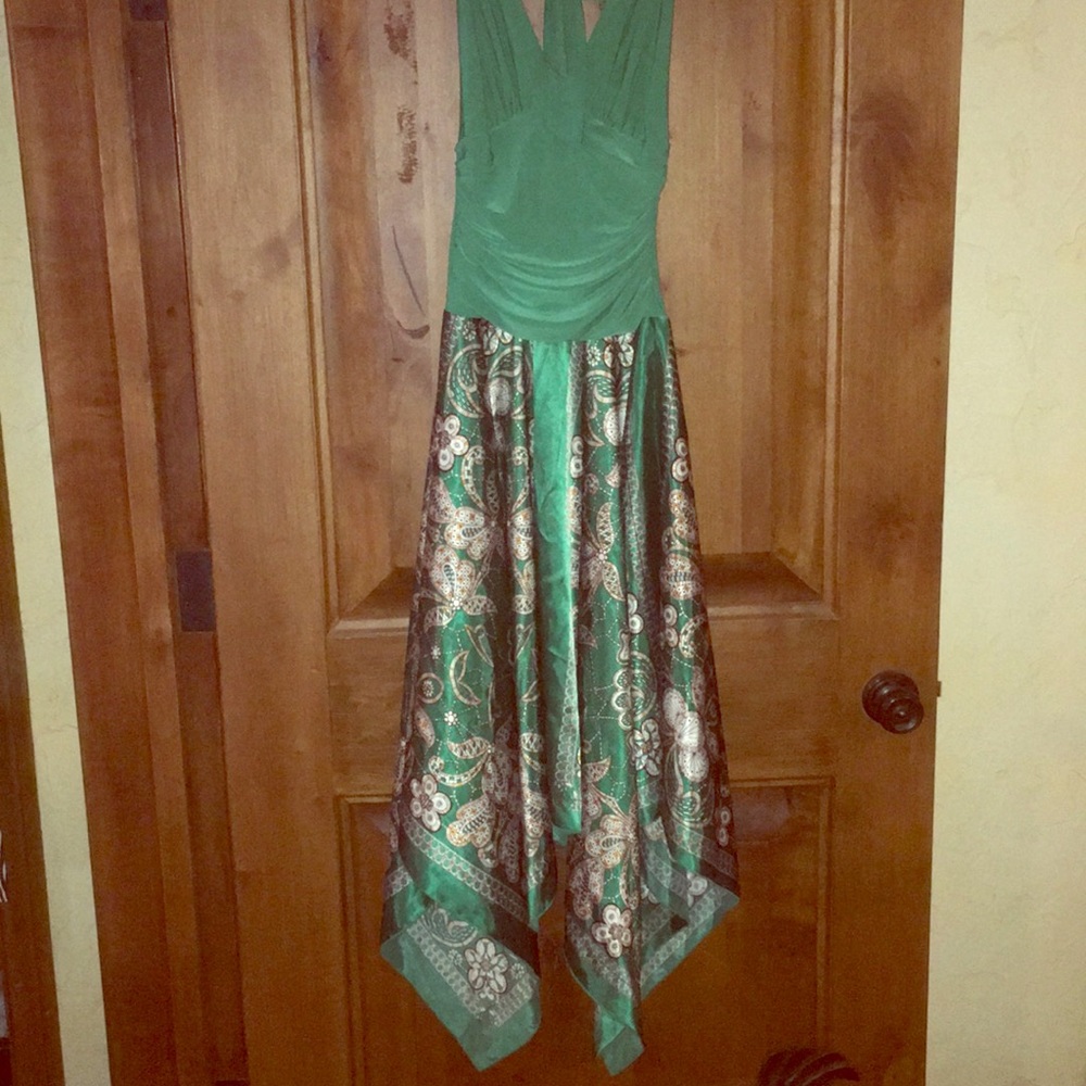 Green Silky Scarf Halter Dress